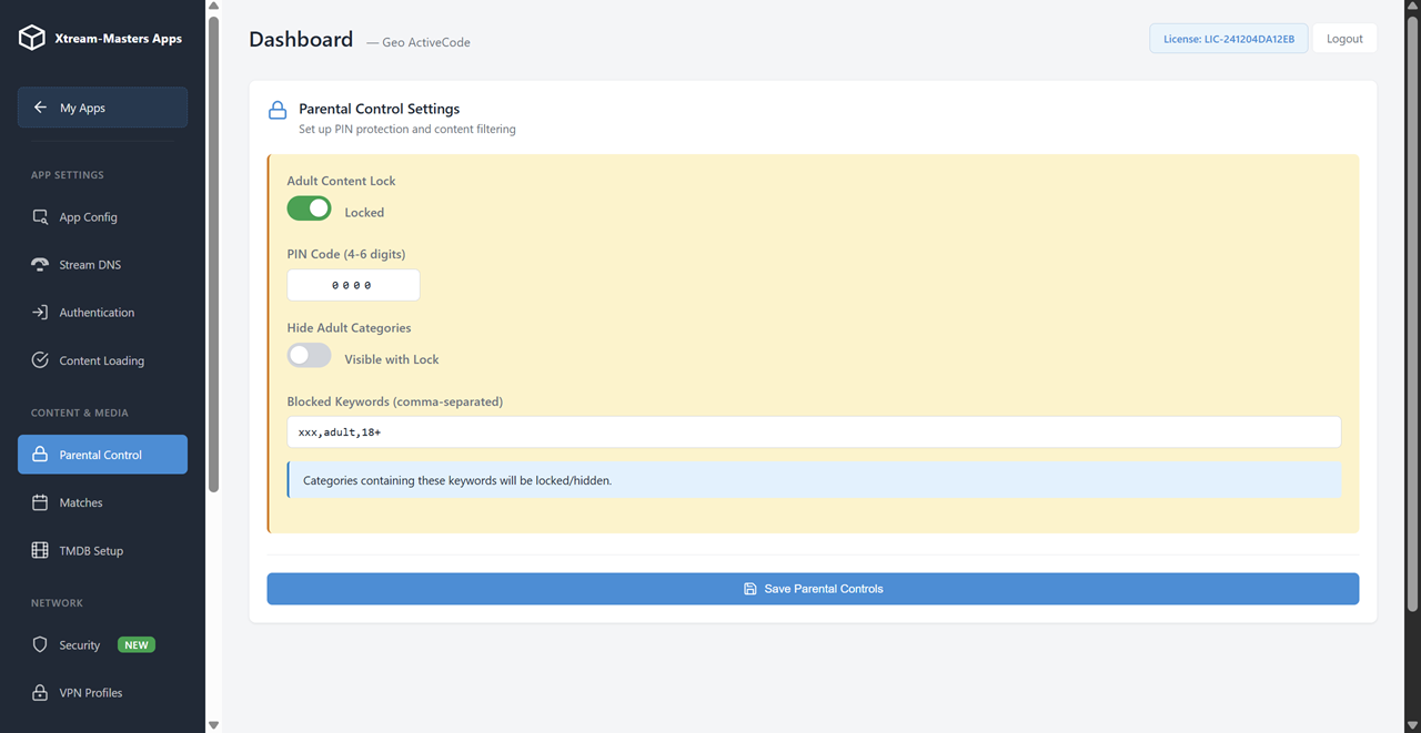 IPTV app control panel multi-DNS management screenshot 5